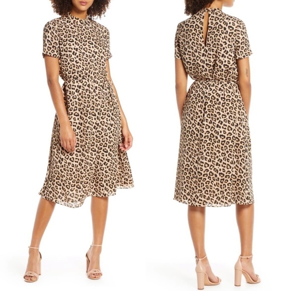 AVEC LES FILLES Leopard Mock Neck Dress - Picture 1 of 7